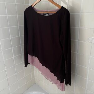 Vintage Brown and Pink Asymmetrical Hem Top